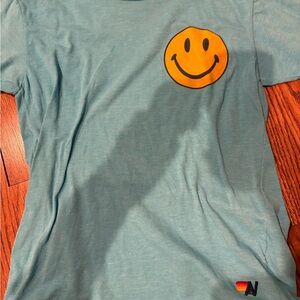 Aviator Nation Kids Teal T-Shirt with Orange Smiley